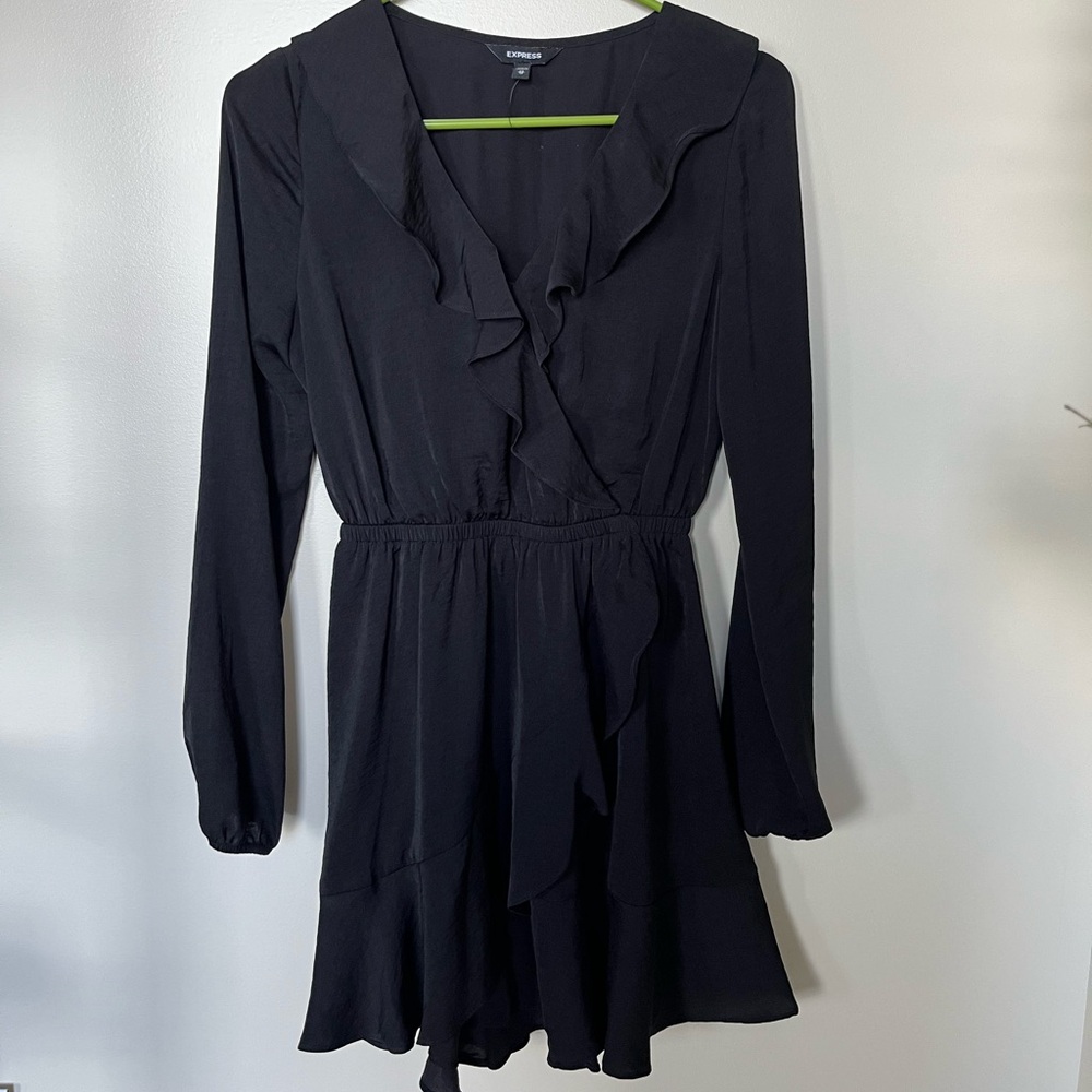 Express Ruffle Mini Black Dress
